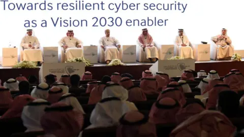 AFP Saudis attend the International Cyber Security Conference in Riyadh on 27 February 2017