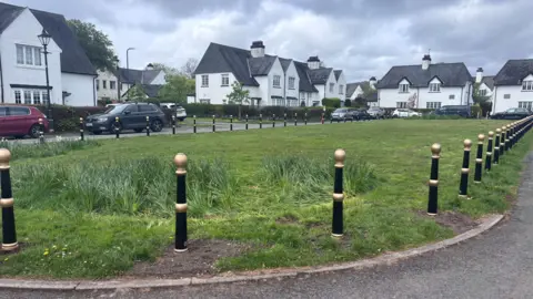 BBC A green with bollards around it 