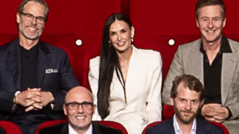 AMPAS Guy Pearce, Demi Moore and Edward Norton in the 97th Oscars nominees dinner class photo