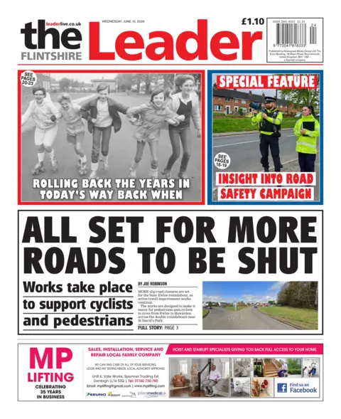 The Flintshire Leader The front page of The Flintshire Leader. Main headline reads: All set for more roads to be shut.