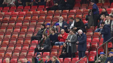 General view inside the stadium as empty seats are seen prior to the Guinness Six Nations 2026 match between Wales and France at Principality Stadium 
