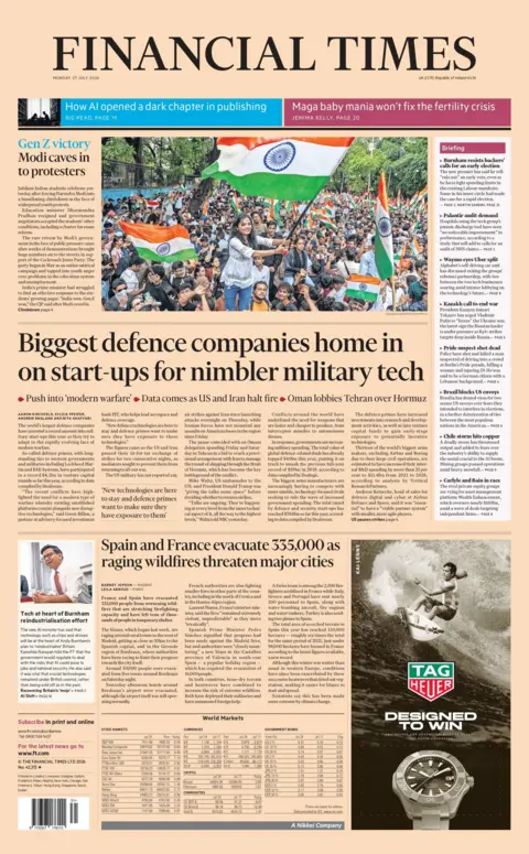"Biggest defence companies home in on start-ups for nimbler military tech," reads the headline on the front page of the Financial Times. 