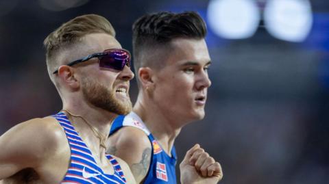 Josh Kerr and Jakob Ingebrigtsen competing at the 2023 World Athletics Championships