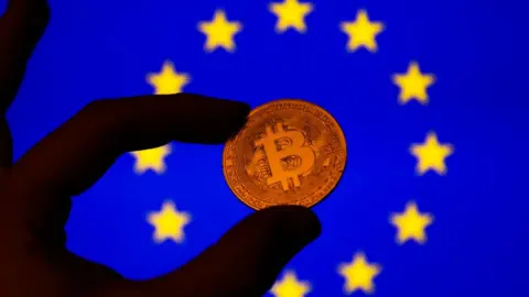 Getty Images Bitcoin symbol and EU flag