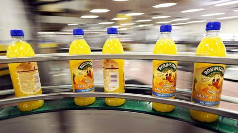 Robinsons squash after being bottled in a factory