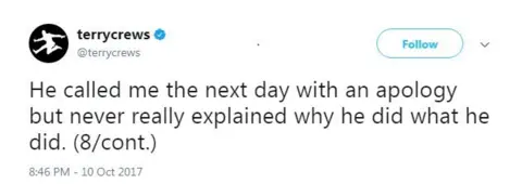 Twitter "He called me the next day with an apology but never really explained why he did what he did. (8/cont.)"