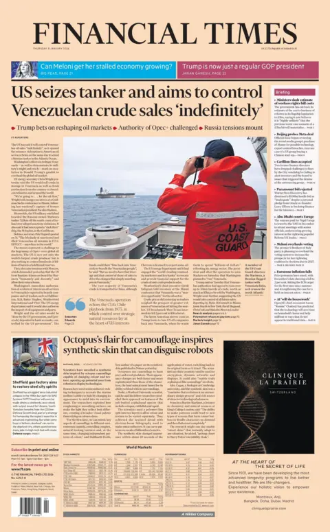 'US seizes tanker and aims to control Venezuelan crude sales 'indefinitely'," reads the headline on the front page of the Financial Times.