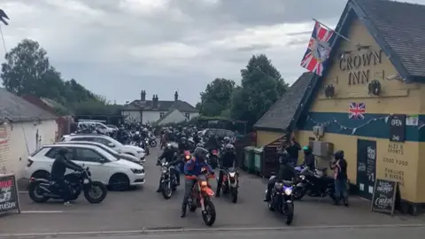 Bikers leaving the pub