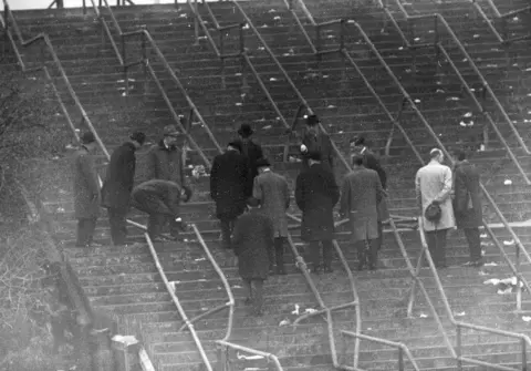 Getty Images Debris and damaged steps from the Ibrox disaster in 1971