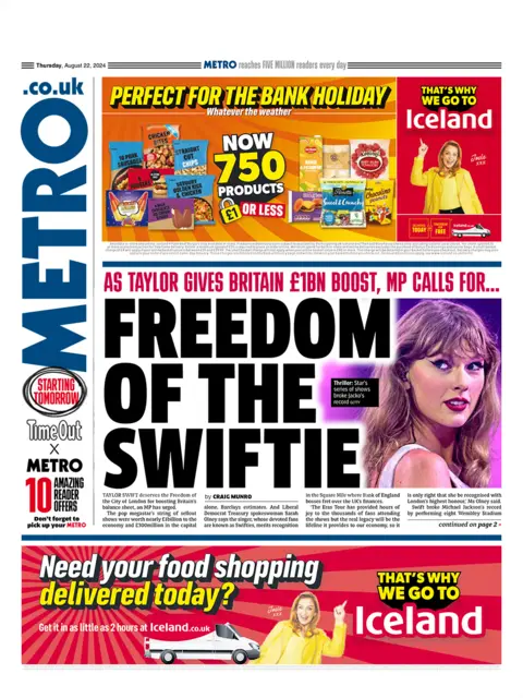 The Metro front page, 22 August