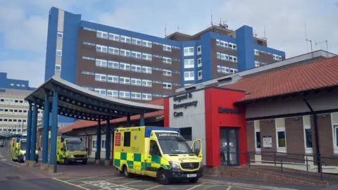 BBC North Tees Hospital's Urgent and Emergency Care Department entrance