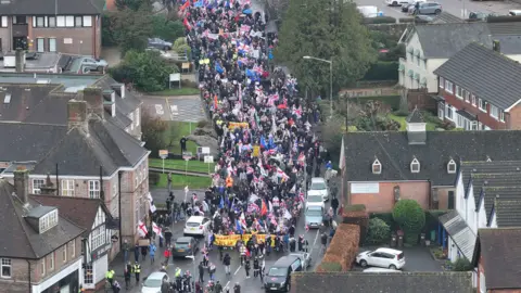 An aerial view of the large-scale protest that took place on Crowborough.