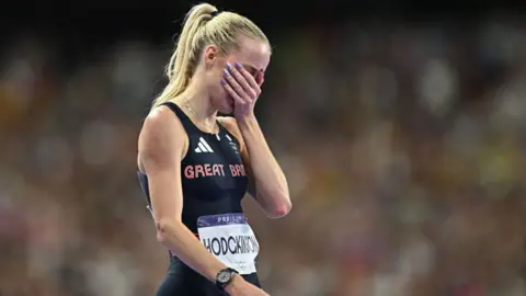 Keely Hodgkinson crying on track