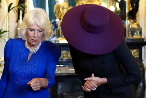 Kevin Lamarque/Reuters US First Lady Melania Trump and Britain's Queen Camilla view the Royal Collection at Windsor Castle, during U.S. President Donald Trump's state visit in Windsor, Britain