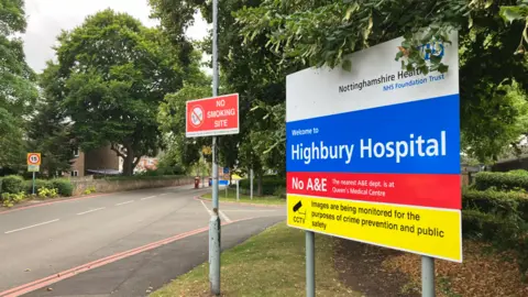 The welcome sign at Highbury Hospital, in Nottingham