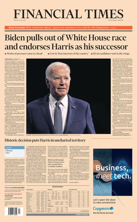  Biden pulls out of White House race and endorses Harris as his successor"