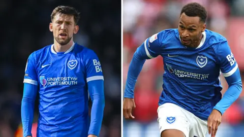 Split image of Portsmouth's Callum Lang and Josh Murphy