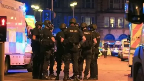 Armed police officers at the scene of the Manchester Arena attack in May 2017