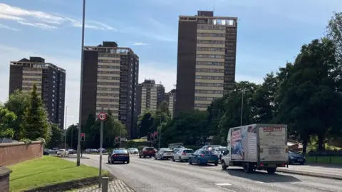 The Seven Sisters in Rochdale viewed from the road