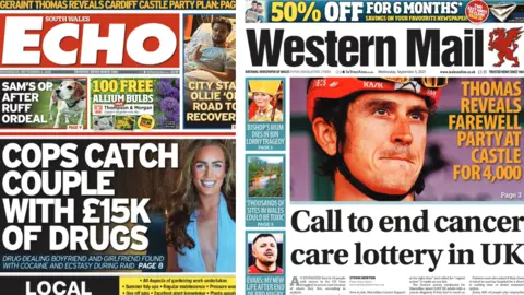 Front pages of South Wales Echo and Western Mail