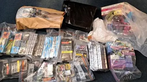 Northumbria Police Illegal cigarettes bagged up after being seized in a raid