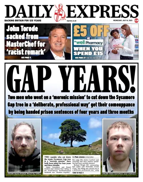 The headline on the front page of the Daily Express reads: "Gap Years!"