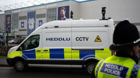 Getty Images Facial recognition in use at Cardiff City Stadium ahead of a match