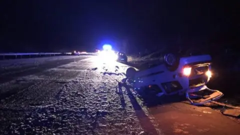 Kent Police Car overturned on M20