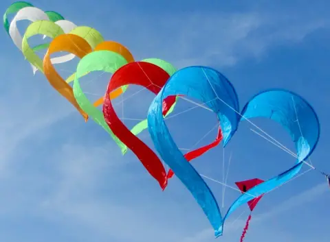 Ian Millwaters A row of heart shaped kites