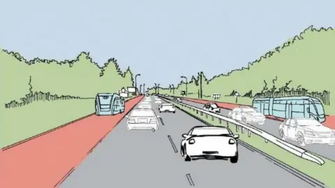 Essex County Council A graphic of the rapid transit system running next to a road