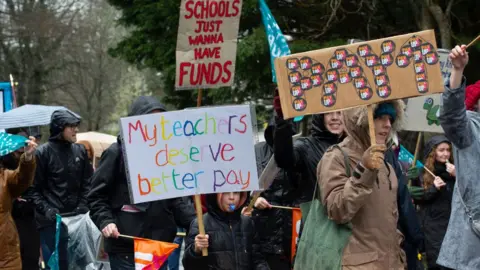 Getty Images Teachers on strike in Cornwall