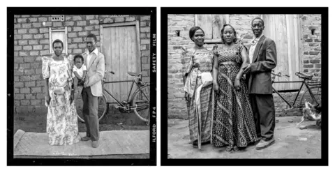 Ssalongo/Mwine Composite image of then and now pictures