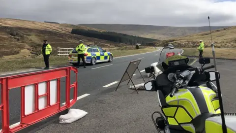 A police check point at Storey Arms, Brecon Beacons