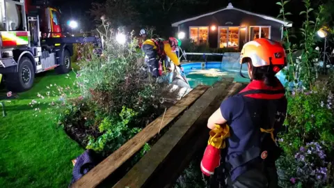 Suffolk Fire and Rescue Service The 26-year-old male horse being rescued