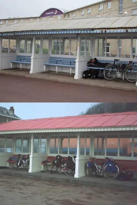 Supplied A photo from Jamie's trip and one from Phil's trip, 40 years apart