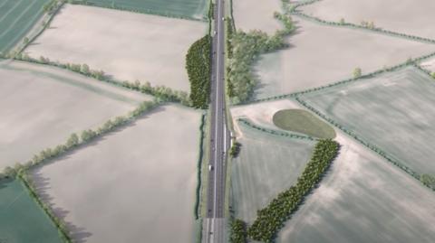 An aerial image of what the A1 would look like once dualled 