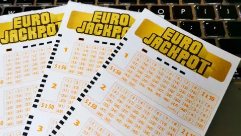 Close-Up of Eurojackpot lottery betting tickets