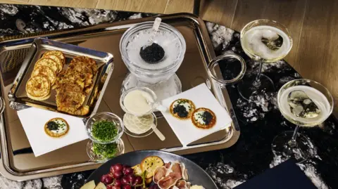 Chase Caviar, pancakes and champagne at Chase's airport lounge