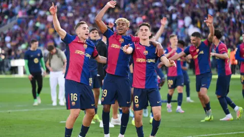 Barcelona's celebrate beating Real Madrid