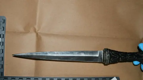 Lincolnshire Police The murder weapon, a 35.5cm double-edged knife