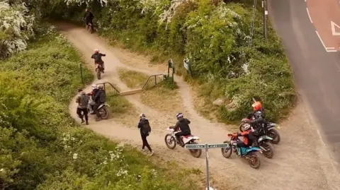 BBC Drone footage of off-road bikers illegally driving on a bridleway in Gateshead