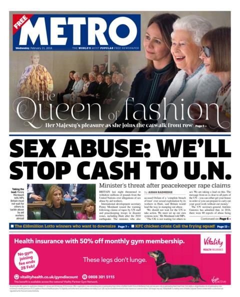 Newspaper Headlines Charity Sex Claims And Queen Of Fashion Bbc News 6213