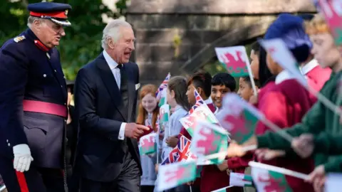 Getty Images King Charles III meets schoolchildren