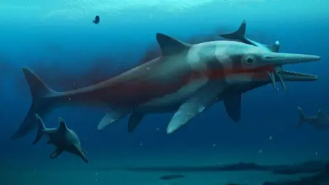 Anglian Water An artist's impression of the large ichthyosaur in the sea. 
