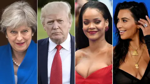 Getty Images Theresa May, Donald Trump, Rihanna and Kim Kardashian