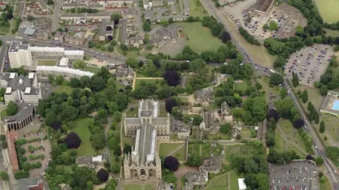 Aerial view of Peterborough Cathedral and surrounding area