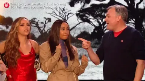 Comic Relief Little Mix members with Ed Balls