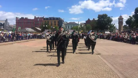 BBC Crowds lined the route of the parade in Bangor town centre