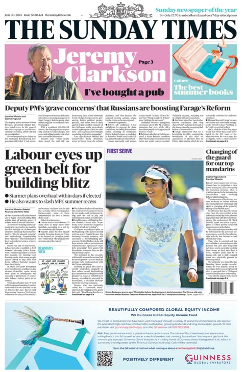 The headline in the Sunday Times reads: "Labour eyes up green belt for building blitz".