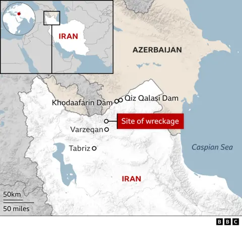 Map of Iran showing where Iranian President Ebrahim Raisi's helicopter crashed